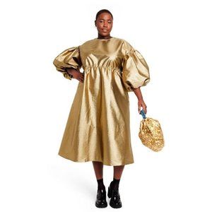 Kika Vargas x Target Puff Sleeve Scallop Back Midi Dress in Gold - Size XXS